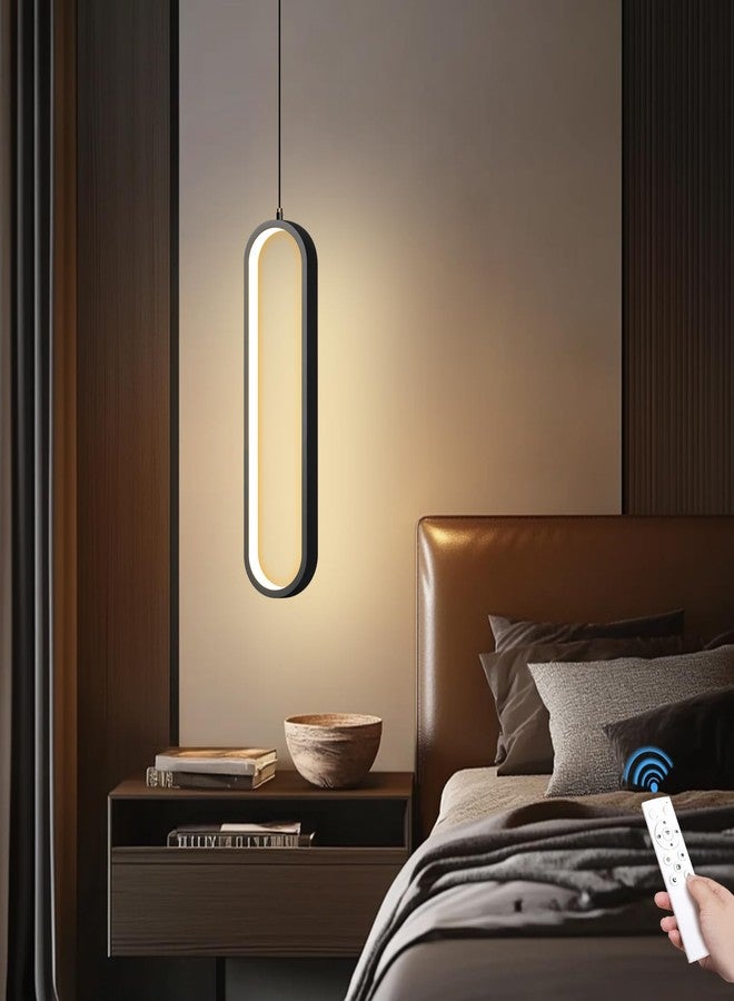 AOMEI 15.75 Inch Black Full Spectrum Bedroom Bedside Dining Room Minimalist Small Pendant Light 18W Led Long Line Ambient Lighting - Image 1